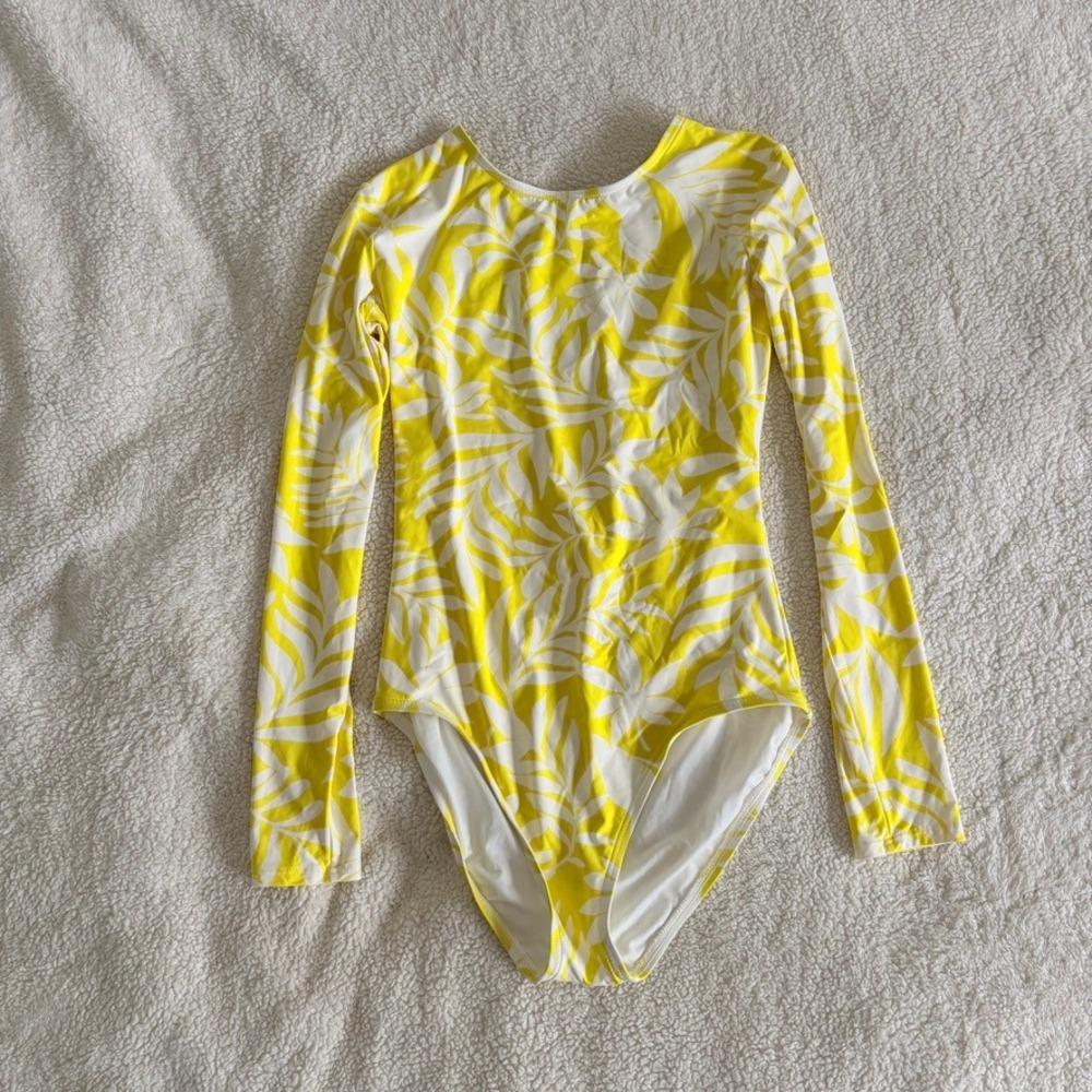Kate Spade Long Sleeve Paddle One Piece Swimsuit Women's M Yellow Floral